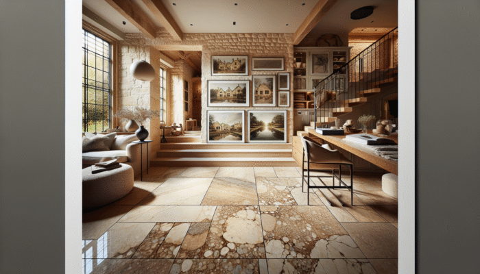 Luxurious travertine floor in a Glasgow home, showcasing pitted texture and earthy tones.