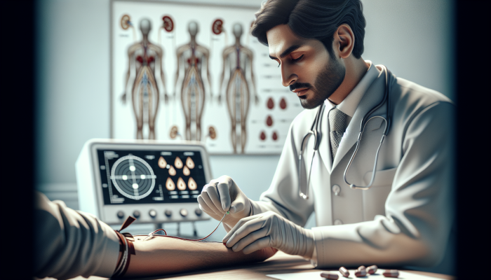 A healthcare professional drawing blood from a patient's arm in a medical setting in Barry.