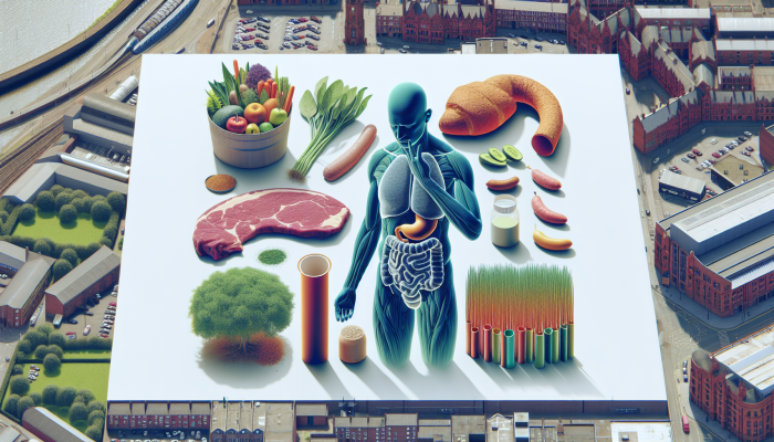 Infographic detailing Vitamin B12 deficiency causes, set in Stockport's urban landscape.