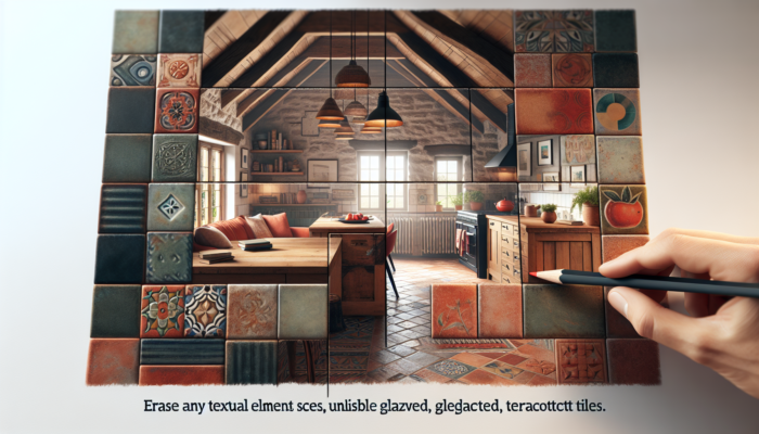 A UK home interior showcasing earthy unglazed, vibrant glazed, and uniquely textured handmade terracotta tiles.
