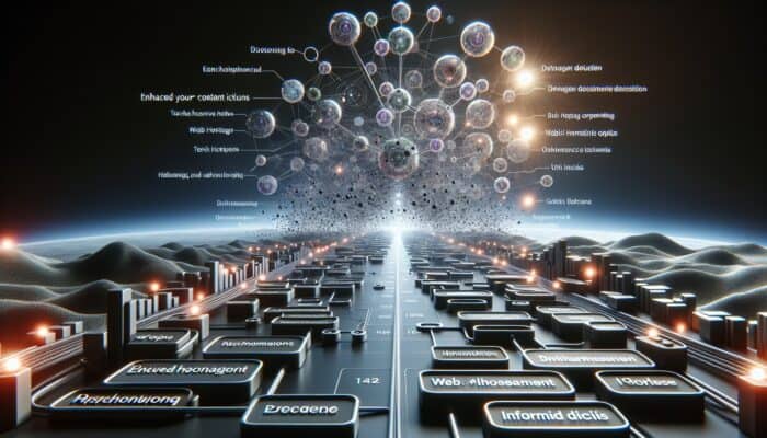 Visual representation of a digital landscape with interconnected nodes symbolizing a content cluster, leading users through various web hosting options and technical insights.