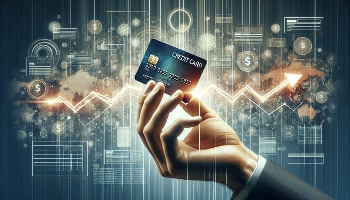 Understanding the Impact of Debt Consolidation on Your Credit Profile: A Comprehensive Guide | DCL A hand holding a new credit card, with a graph illustrating an initial dip followed by a rise, accompanied by financial documents in the backdrop.