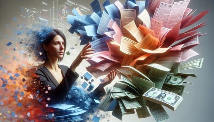 Debt Consolidation Loans vs Home Equity Loans: Your UK Guide | DCL Debt Consolidation Loans vs Home Equity Loans: Person merging chaotic debt papers into one organized loan document, symbolizing financial clarity through debt consolidation.