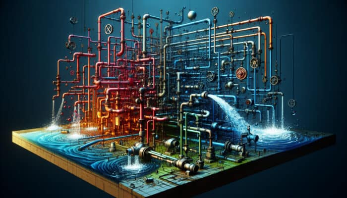 Diagram of plumbing system showing backflow risks from pressure drops, cross-connections, and failed devices.