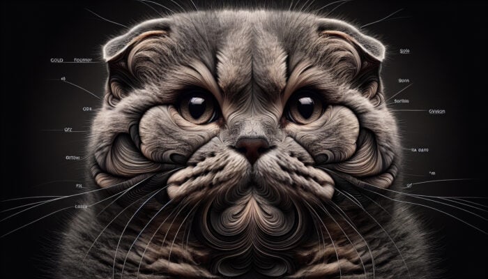 Close-up of a Scottish Fold cat's ears, highlighting their unique folded shape, thick cartilage, and wide base.