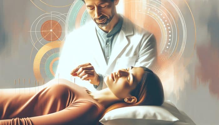 A serene acupuncture session with needles strategically placed for anxiety relief and relaxation.