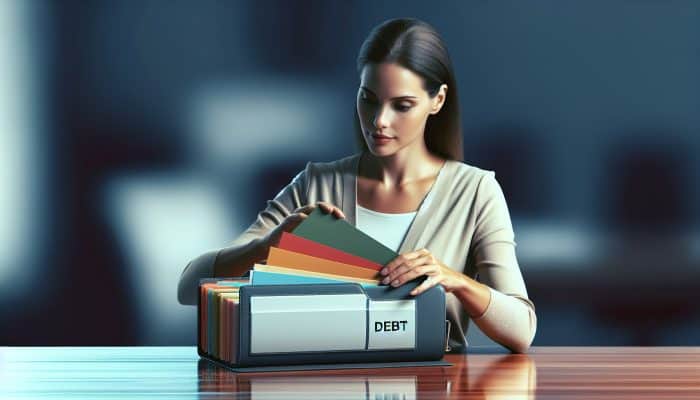 How to Negotiate Debt Consolidation Fees: UK Guide | DCL A person consolidating colorful debt papers into one modern folder, symbolizing financial relief.