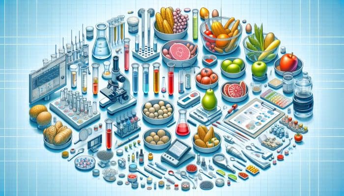 Food Intolerance Test in Denton: A medical setup showcasing labeled food samples, test tubes, and diagnostic equipment for identifying food intolerances.