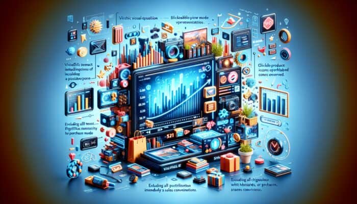 A vibrant digital interface featuring a shoppable video and clickable product icons to enhance sales conversion rates.