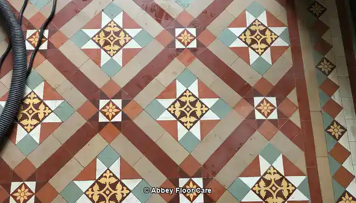 An example of different pigments in a Victorian Clay tile floor during restoration