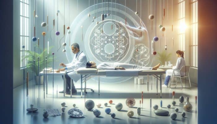 A tranquil NHS clinic offering acupuncture integrated with fertility treatments, symbolizing a holistic approach to care.