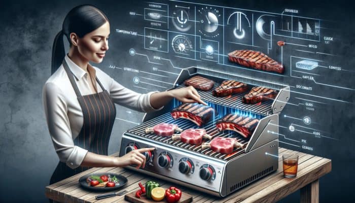 A modular grill featuring advanced temperature controls, showcasing versatility in cooking various foods.