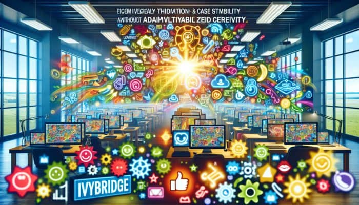 A lively Ivybridge office showcasing diverse web design projects on screens, reflecting adaptability, creativity, and client feedback.