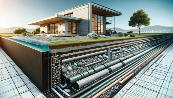 Cross-section of a French drain system in a West End, Vancouver home, redirecting surface water from the foundation.